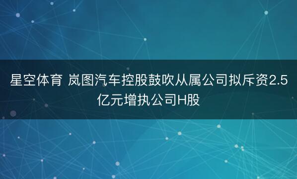星空体育 岚图汽车控股鼓吹从属公司拟斥资2.5亿元增执公司H股
