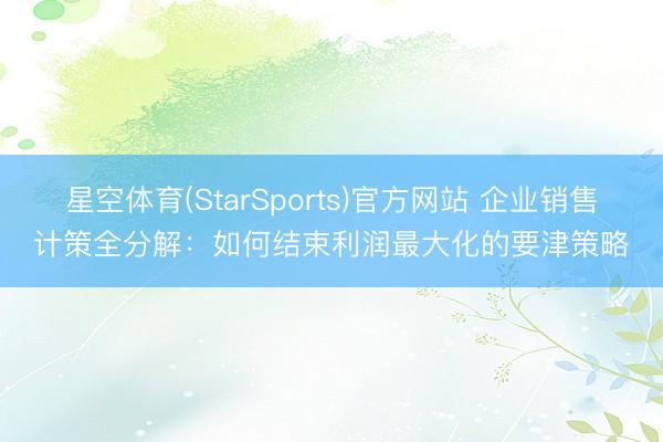 星空体育(StarSports)官方网站 企业销售计策全分解：如何结束利润最大化的要津策略